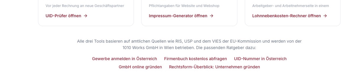 Screenshot der Tools-Seite von Postservice.at vor der Änderung: die Hilfszeilen unter den Karten sind in sehr hellem Grau kaum lesbar