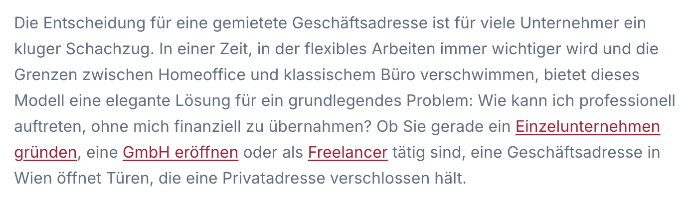 Derselbe Absatz nach der Änderung: die drei Links sind unterstrichen und dadurch unabhängig von der Farbe als Links erkennbar