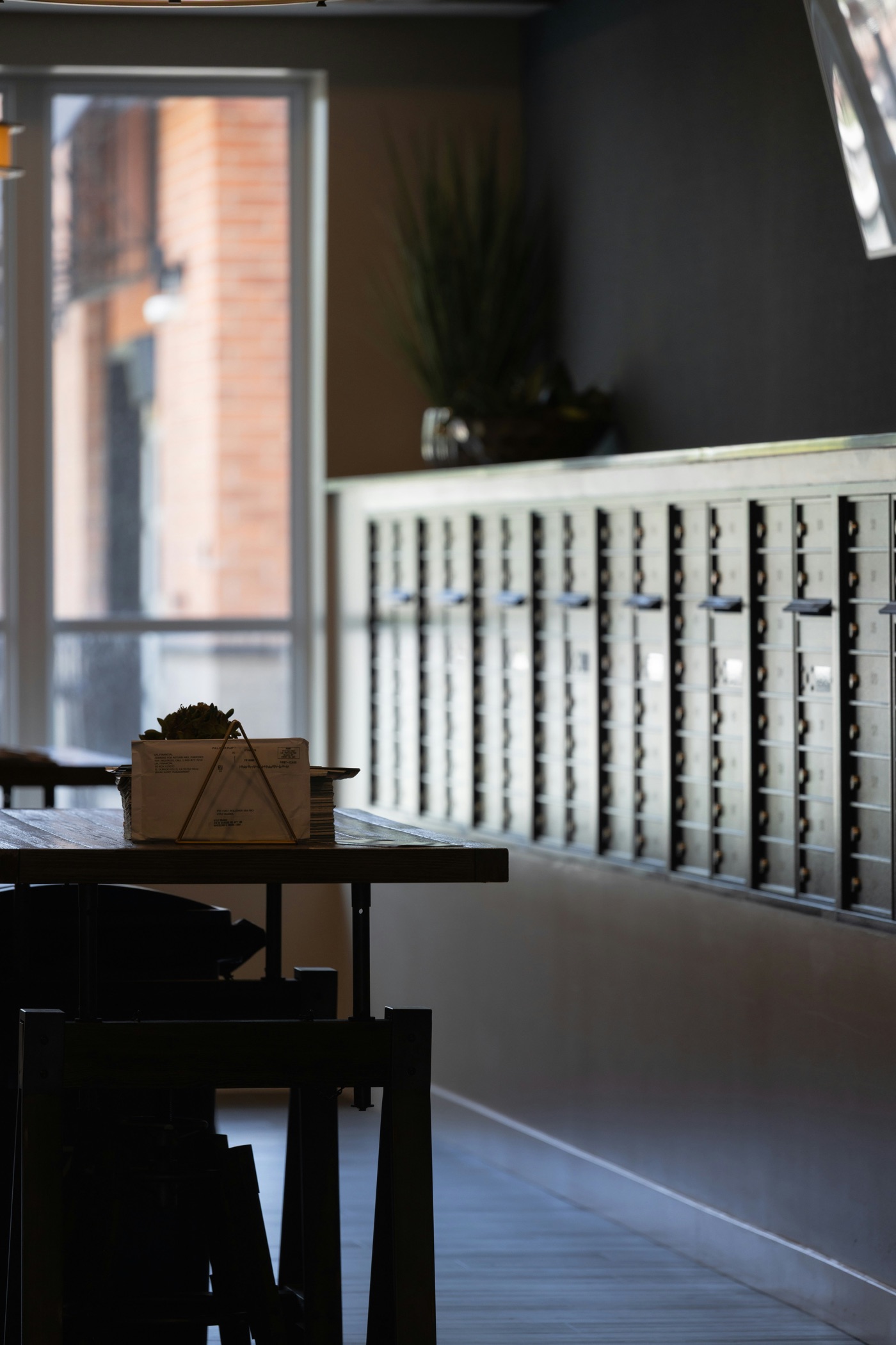 Mailboxes at a virtual office location where incoming business mail is received and sorted